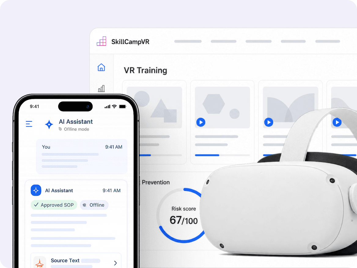 SkillCampVR training dashboard, mobile assistant and VR headset, supplied ready to sell